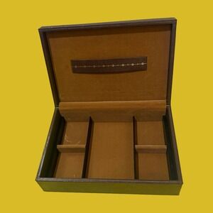 Vintage Swedish Jewelry Box Brown Leather Velvet Interior MCM Midcentury